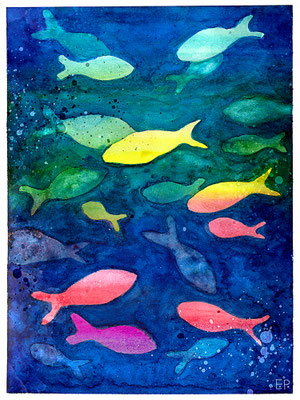 Titel: Im Meer - Größe: 30 x 40 - Art: Aquarell - © by Emil Pelz 2024