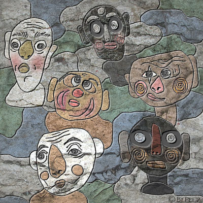 Zeichnung, Illustration, Copyright by Pelz, 2026, verschiedene Gesichter, Multikulturell.