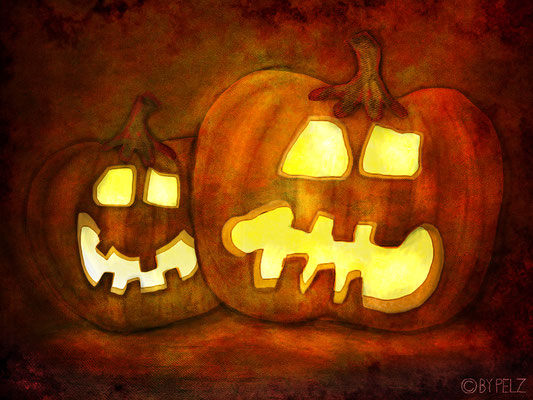 Titel: Kürbislaternen zu Halloween - Größe: 30 x 40 cm - Art: digiART / Zeichentablett WACOM - © by Pelz / 27. Oktober 2025