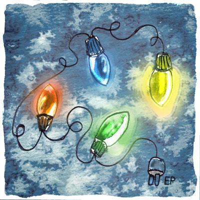 Titel: Lichterkette (bunt) - Größe: 20 x 20 - Art: Aquarell, Tinte skizziert, mit Wasser vermalt - © by Emil Pelz 2024