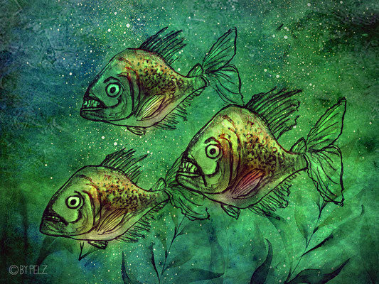 Titel: Roter Piranhas - Größe: 30 x 40 cm - Art: digiART / Zeichentablett WACOM - © by Pelz / 04. Oktober 2025