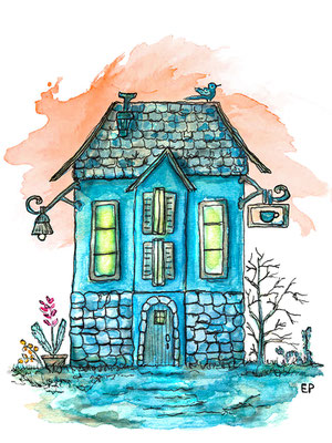 Titel: Dach überm Kopf - Größe: 30 x 40 - Art: Aquarell und Tusche - © by Emil Pelz 2024