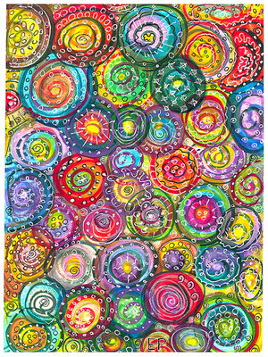 Titel: Bunte Kreise - Größe: 30 x 40 - Art: Tusche- & Aquarellmalerei - © by Emil Pelz 2023