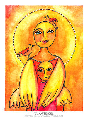 Titel: Schutzengel - Größe: 30 x 40 - Art: Tusche- & Aquarellmalerei - © by Emil Pelz 2023