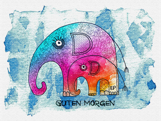 Titel: Fantasie Elefanten - Größe: 30 x 40 cm - Art: Tusche- & Aquarellmalerei - © by Emil Pelz 2023