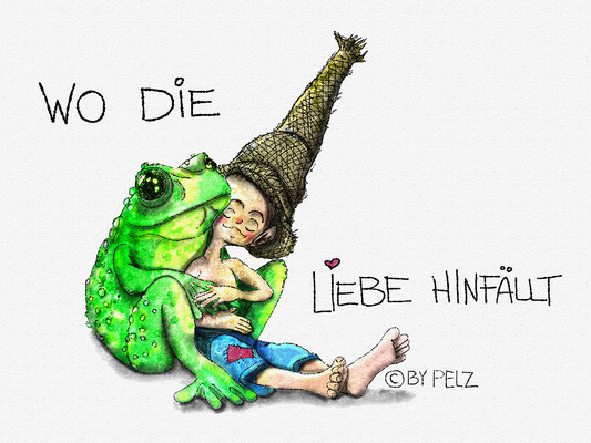 Titel: Wo die Liebe hinfällt - Größe: 30 x 40 cm - Art: Aquarell & Ölstift - © by Emil Pelz / 21. November 2025