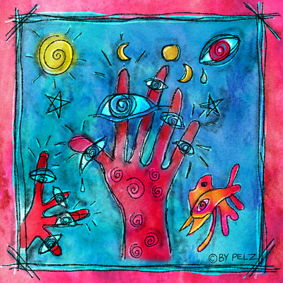 Titel: Abrakadabra - Größe: 40 x 40 cm - Art: Surrealistische Illustration / digiART / gezeichnet mit WACOM Zeichentablett Intuos M - © by Emil Pelz / 13. November 2025