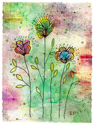 Titel: Flowers - Größe: 30 x 40 - Art: Aquarell & Tusche - © by Emil Pelz 2024