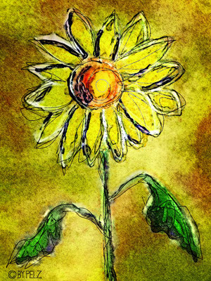 Titel: Sonnenblume - Größe: 30 x 40 cm - Art: digiART / Zeichentablett WACOM - © by Pelz / 09. Oktober 2025