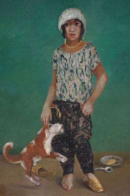 Pavel Feinstein: *N 1003* (Mädchen mit Hund), 2005, Öl/Leinwand, 170 x 130 cm
