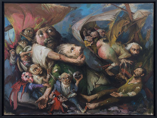 Yongbo Zhao: „Die Welt als Narrenschiff“, 2018, 180 x 240 cm