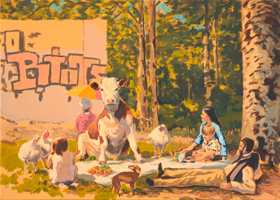 Hartmut Kiewert: *Kleines Picknick I*, 2024, Öl/Leinwand, 50 x 70 cm