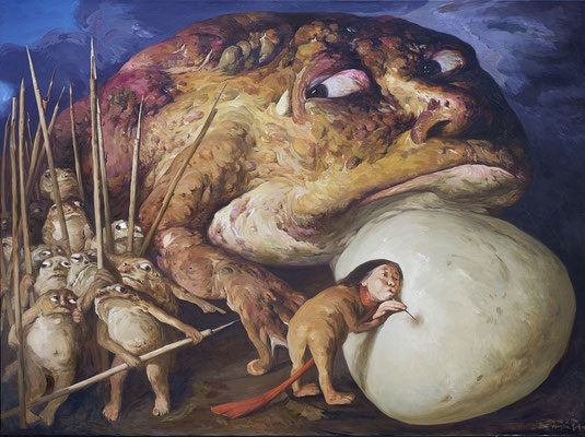 Yongbo Zhao: *Eine kleine Nadel ist oft genug II*, 2012, Öl/Leinwand, 180 x 240 cm