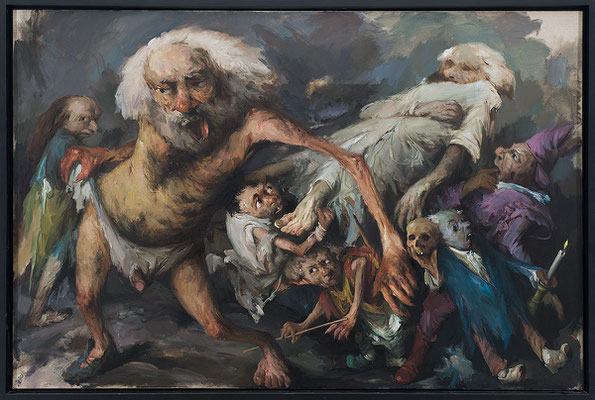 Yongbo Zhao: *Ein Gespenst geht um ...*, 2018, ÖI/Leinwand, 160 x 240 cm