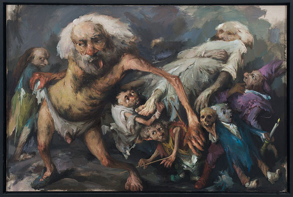Yongbo Zhao: *Ein Gespenst geht um ...*, 2018, ÖI/Leinwand, 160 x 240 cm