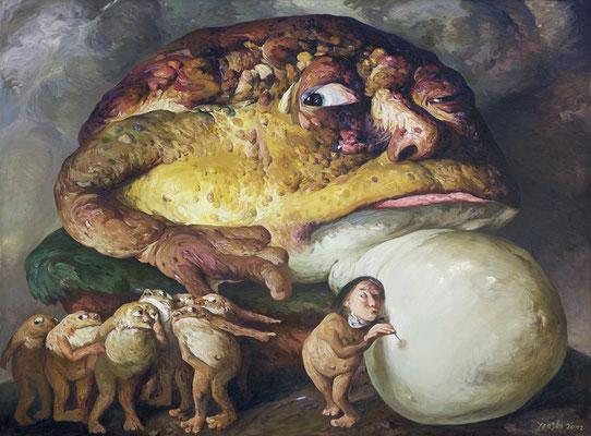 Yongbo Zhao: *Eine kleine Nadel ist oft genug I*, 2012, Öl/Leinwand, 180 x 240 cm