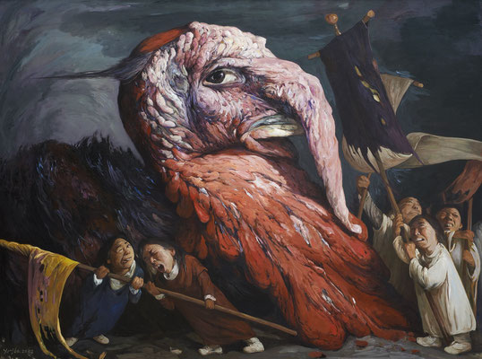 Yongbo Zhao: *Der Anführer*, 2013, Öl/Leinwand, 180 x 240 cm