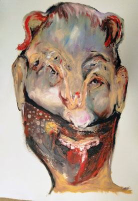 Juliane Hundertmark: *Gourmet*, 2024, Öl/Papier, 75 x 57 cm