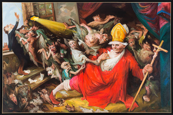Yongbo Zhao: „Der Strahl der Erlösung (Der Kelch der Päpste V)“, 2023, 200 x 300 cm