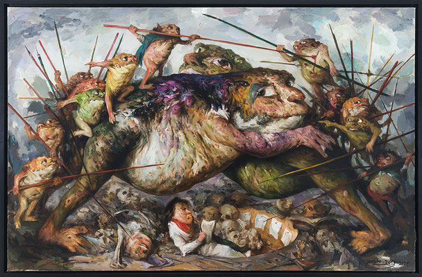 Yongbo Zhao: *Ich habe genug von der Sinnlosigkeit eures Kampfes*, 2013-2021, 180 x 280 cm