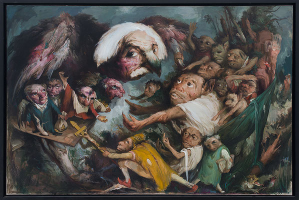 Yongbo Zhao: *Pecunia non olet*, 2017, Öl/Leinwand, 160 x 240 cm