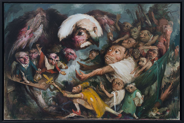 Yongbo Zhao: *Pecunia non olet*, 2017, Öl/Leinwand, 160 x 240 cm