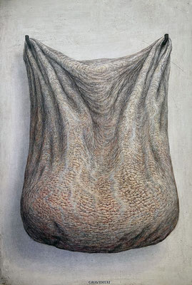Olaf Hauke: "Gravidität", 1975, Acryl-Dispersion/Hartfaserplatte, 100 x 70 cm    