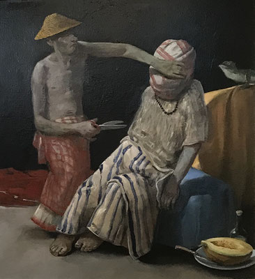 Pavel Feinstein: *N 2246* (Lot und seine Frau), 2017, Öl/Leinwand, 180 x 200 cm