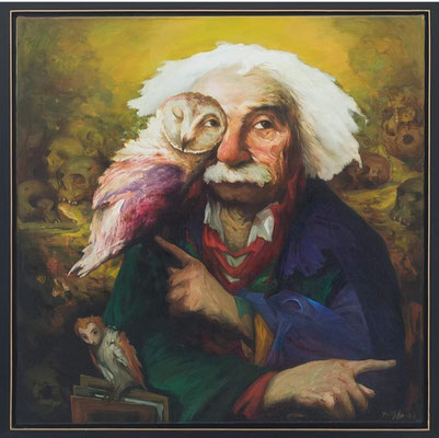 Yongbo Zhao: *Dann verstehst du die Belehrung II*, 2024, Öl/Leinwand, 100 x 100 cm