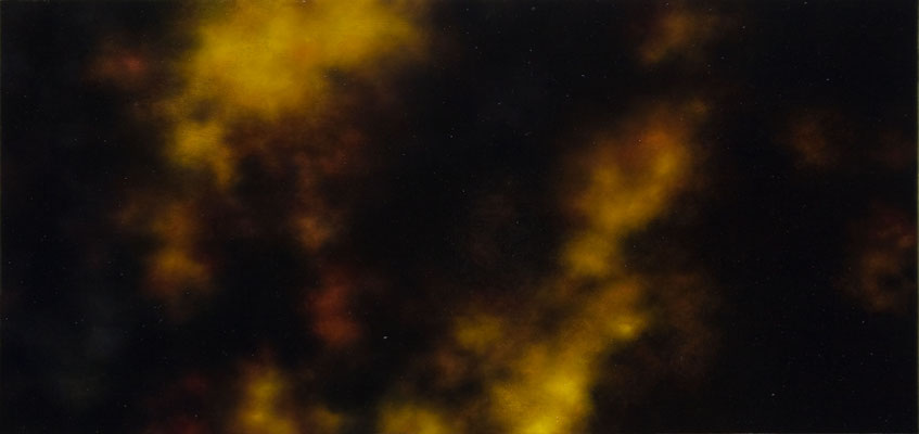 Andreas Leißner: *Rauchwolke I*, 2014, Öl/Hartfaserplatte, 30 x 63 cm
