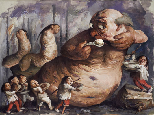 Yongbo Zhao: *Unersättlich*, 2013/14, Öl/Leinwand, 180 x 240 cm