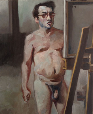 Pavel Feinstein: *N 1519* (Selbst mit Brille), 2011, Öl/Leinwand, 60 x 50 cm