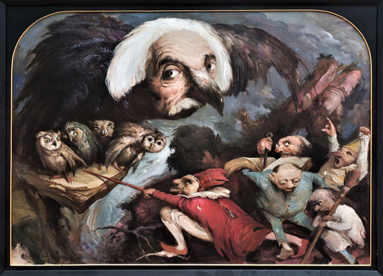 Yongbo Zhao: *Die Feinde der Weisheit III*, 2017, ÖI/Leinwand, 150 x 200 cm