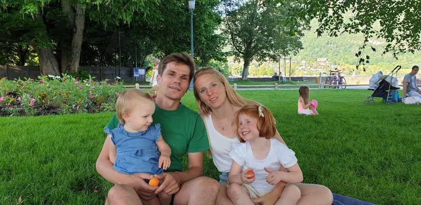 Apolline, Marc, Emilie, Colombe au parc du Casino