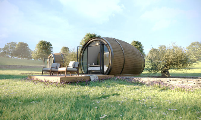 Concept hébergement viticole unique. « la vie de château dans un tonneau » L’oenotourisme : grande tendance d’un voyage touristique dans les régions viticoles et leur patrimoine pour découvrir la culture de la vigne, la vinification, l’art de la dégustati