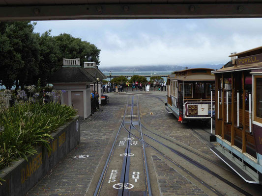 Cable Car Fahrt ab "Hyde Street Turnaround" mit Linie Powell & Hyde