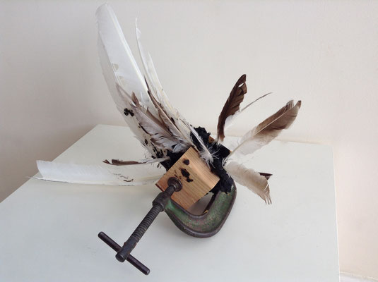 The Peculiar Institution, Wood, Metal Clamp, Tar & Feathers, 16” x 18” x 12”