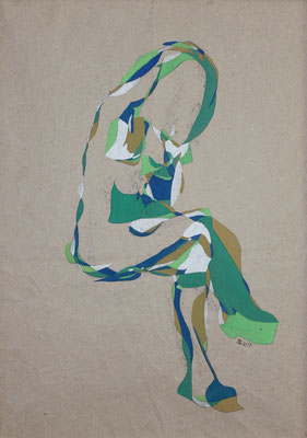 Mädchen sitzend grün, Aquarell und Buntstift auf Papier, 2017, 59 cm x 42 cm