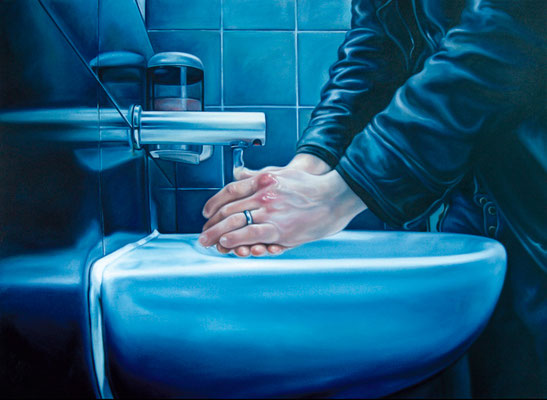 waschende Hände (selbst in der Tate Modern/London), 160x220cm, Öl auf Leinwand, 2010