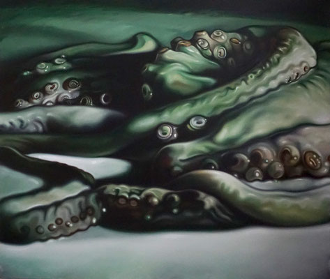 toter Kraken, 170x200 cm, Öl auf Leinwand, 2022
