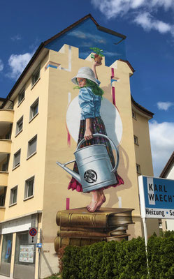 Mural Lucia, 2019. Forchstrasse 41, Zurich. 5.5m x 16.0m. Acrylic and Spraycan
