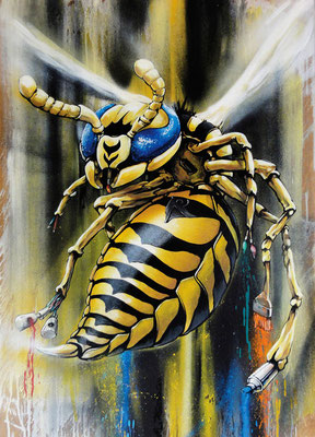 The Wasp: Mischtechnik, Aqryllack und Spraydose auf Holz. 89 cm x 60 cm