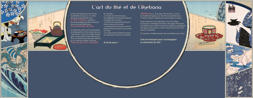 Visuel du module du parcours destiné aux enfants. Exposition "Japon. Archipel des arts", musée Crozatier