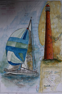 "LT Den Helder", Aquarell a. Seekarte,38 x 54, Kat.-Nr. 12410