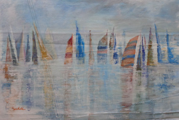 "Bunte Segelregatta", Acryl auf Segel, 60 x 90, Kat.-Nr. 14461