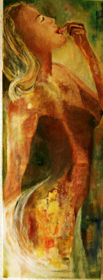 "Kirschenesserin", Acryl a. Leinw., 110 x 40, Kat.-Nr. 05229 A