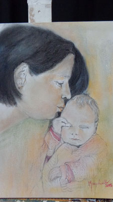 "Mutter und Kind", Graphit-Pastell a. Papier , 30 x 24, Kat.-Nr. 15488