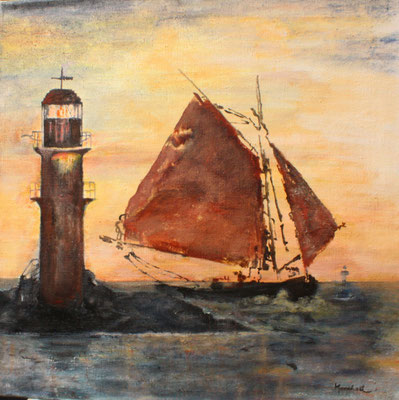 "Heimkehr am LT Warnemünde", Acryl a. Leinw., 70 x 70, Kat.-Nr. 10313