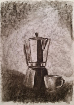 Coffee - Kohle auf Papier - VERKAUFT
