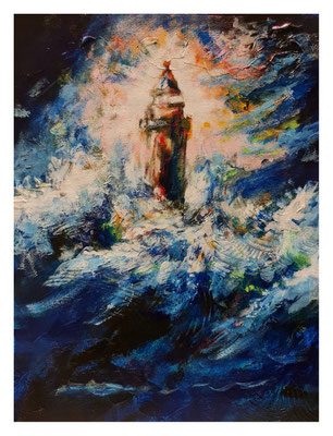 Lighthouse - Mixed media auf Papier - 40x50cm - VERKAUFT 